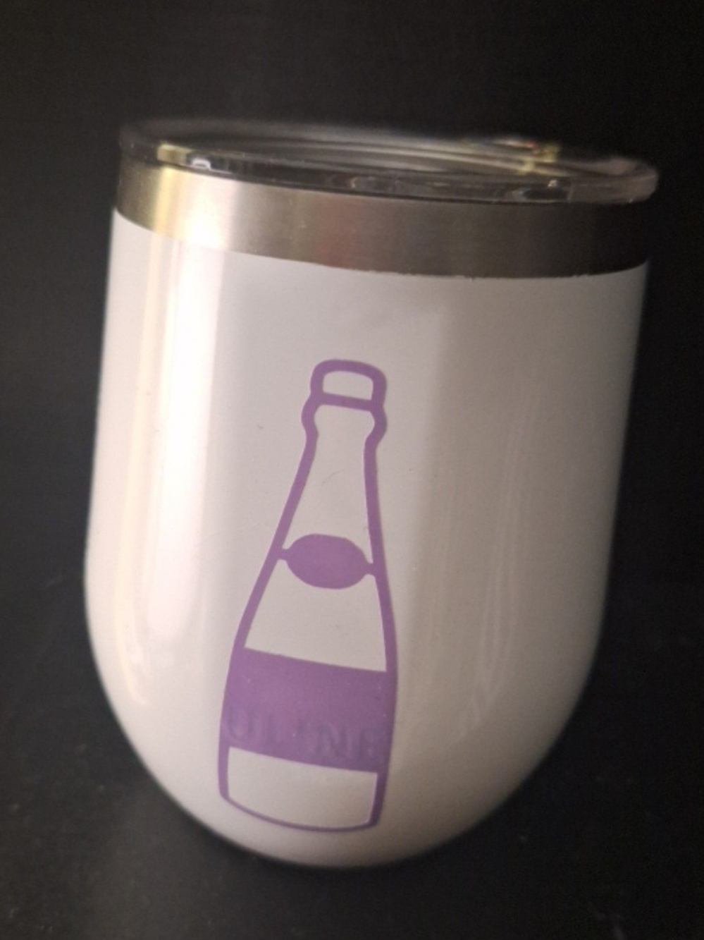 Corkcicle White Stemless Wine Tumbler with Purple Bottle Graphic